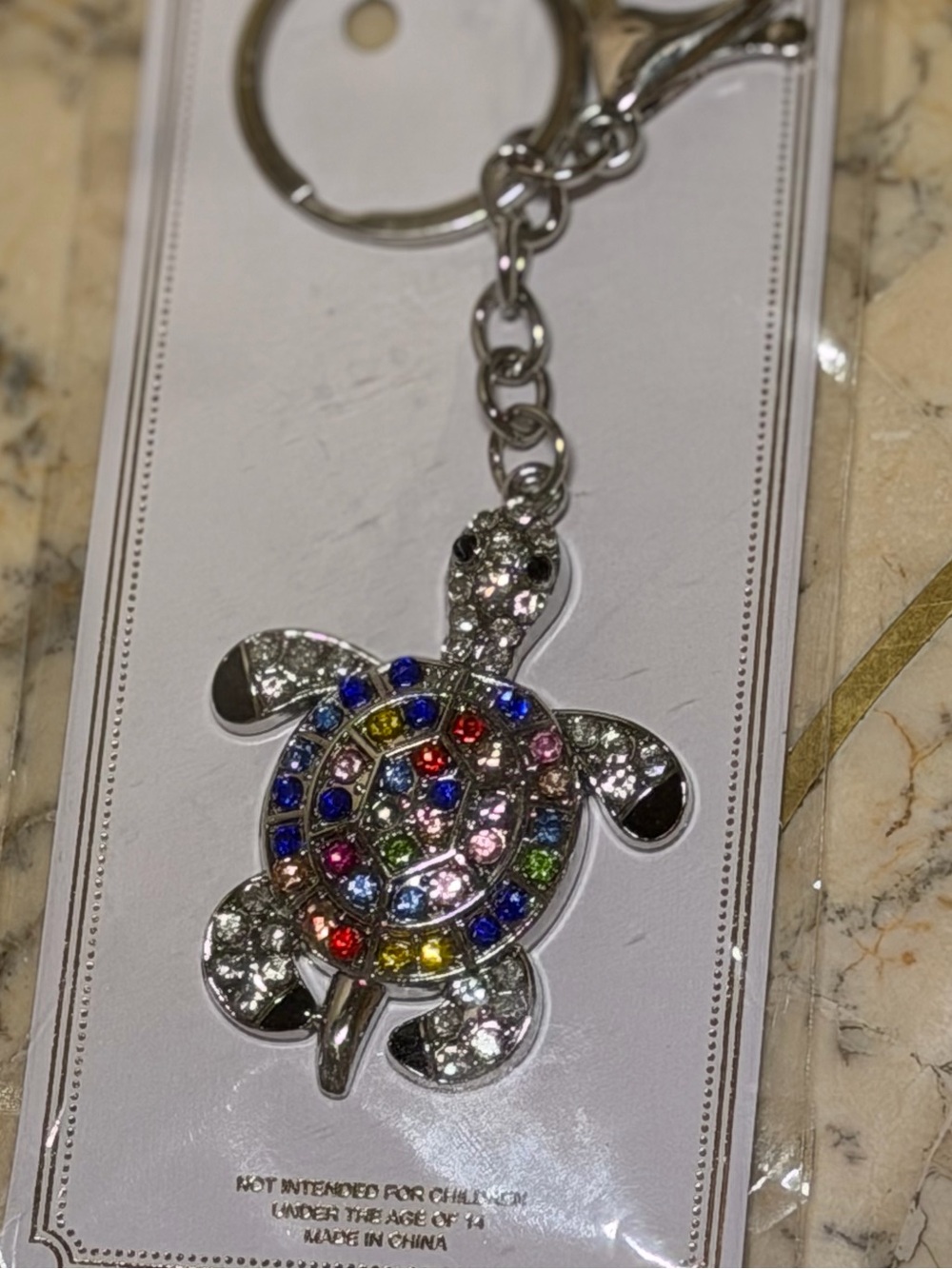 Multicolor Turtle Keychain - Silver Tone - Picture 2 of 3